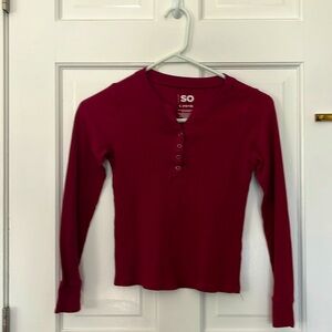 SO Girls Burgundy Long Sleeve Henley Top